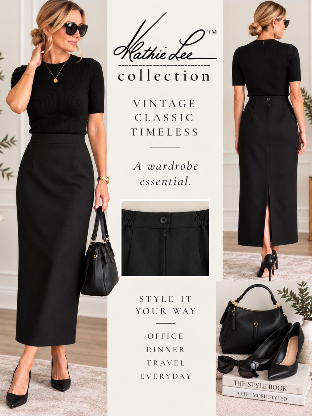 Vintage Kathie Lee Collection Black Straight Skirt | Size 8 | Fits Size 4-6